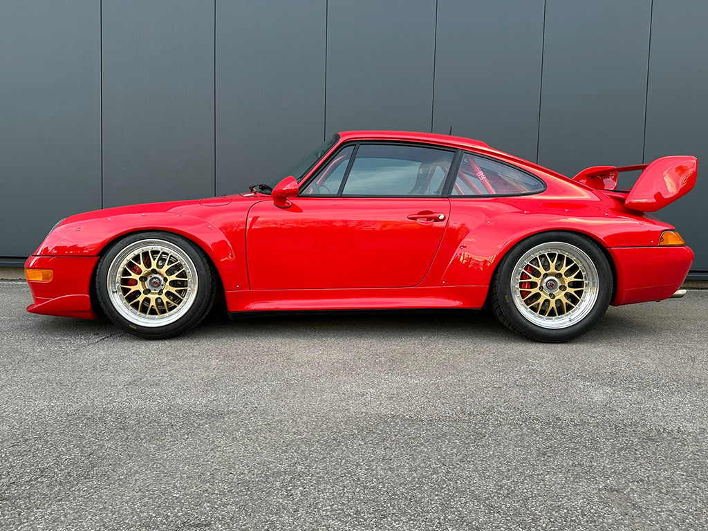1997 Porsche 911 Cup 3.8 RSR in Guards Red, side profile