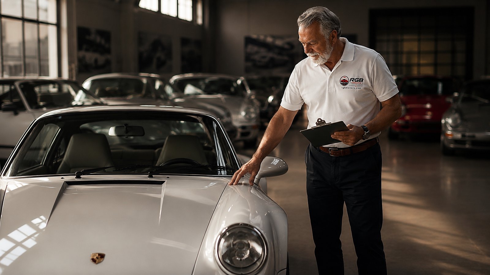 Ralf Bahr assessing a Porsche 911 Targa for consignment