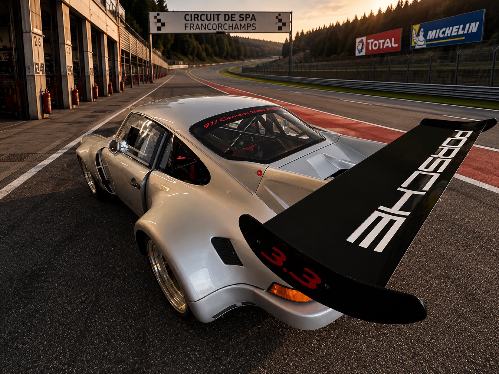 Rear three-quarter view of the road-legal 1974 Porsche 911S RSR Turbo Evocation